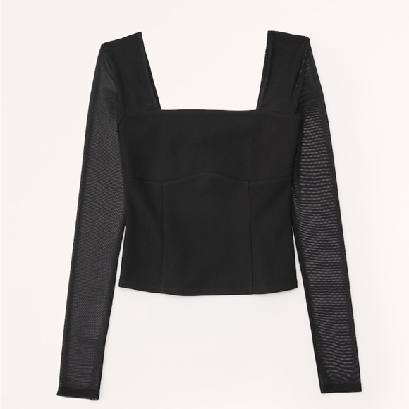 A&F size small. New with tags. “Long sleeve crepe square neck top”. Mesh on arms - Picture 1 of 9